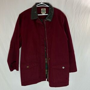 Vintage 90s R&R Barn Jacket Chore Coat Faux Leather Collar Plaid Interior Cotton